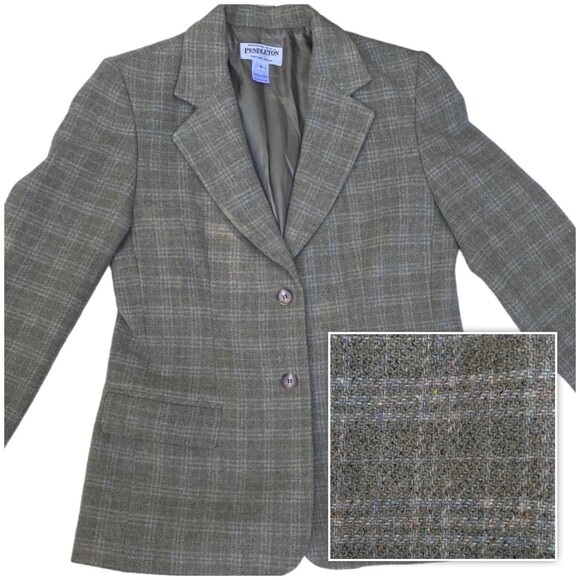 Vtg PENDELTON 96% Wool Lambswool plaid Blazer jacket preppy Size 8 - Picture 1 of 11